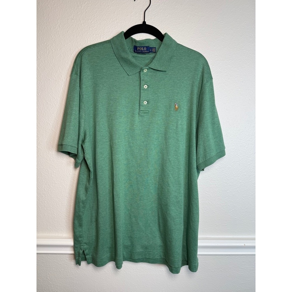 Polo Ralph Lauren Mens Large Classic Fit Green Heather Cotton Polo Shirt LG